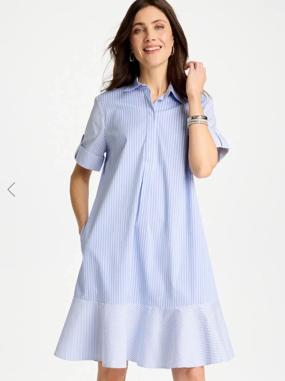 Chico's Light Blue & White Striped Midi Shirt Dress